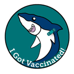 A graphic of Stormy the Shark with the words I Got Vaccinated over it
