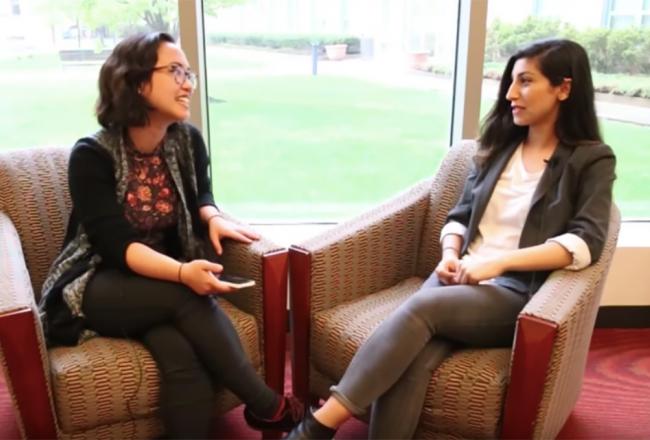 Two international students sit down and discuss the international student experience at Simmons University.