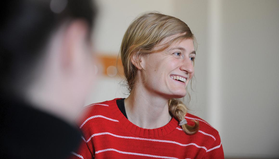 Student smiling in class