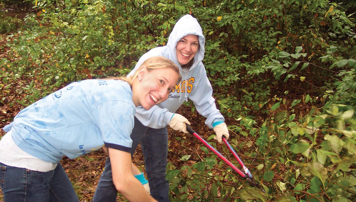 Students working outside