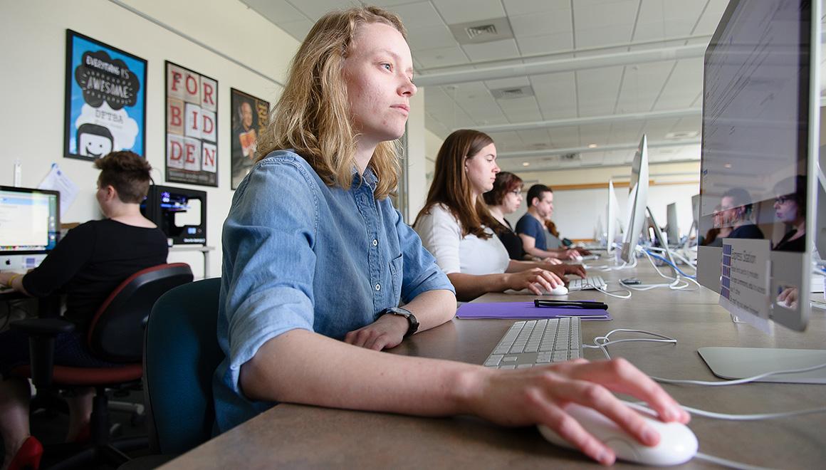 Student working at a computer