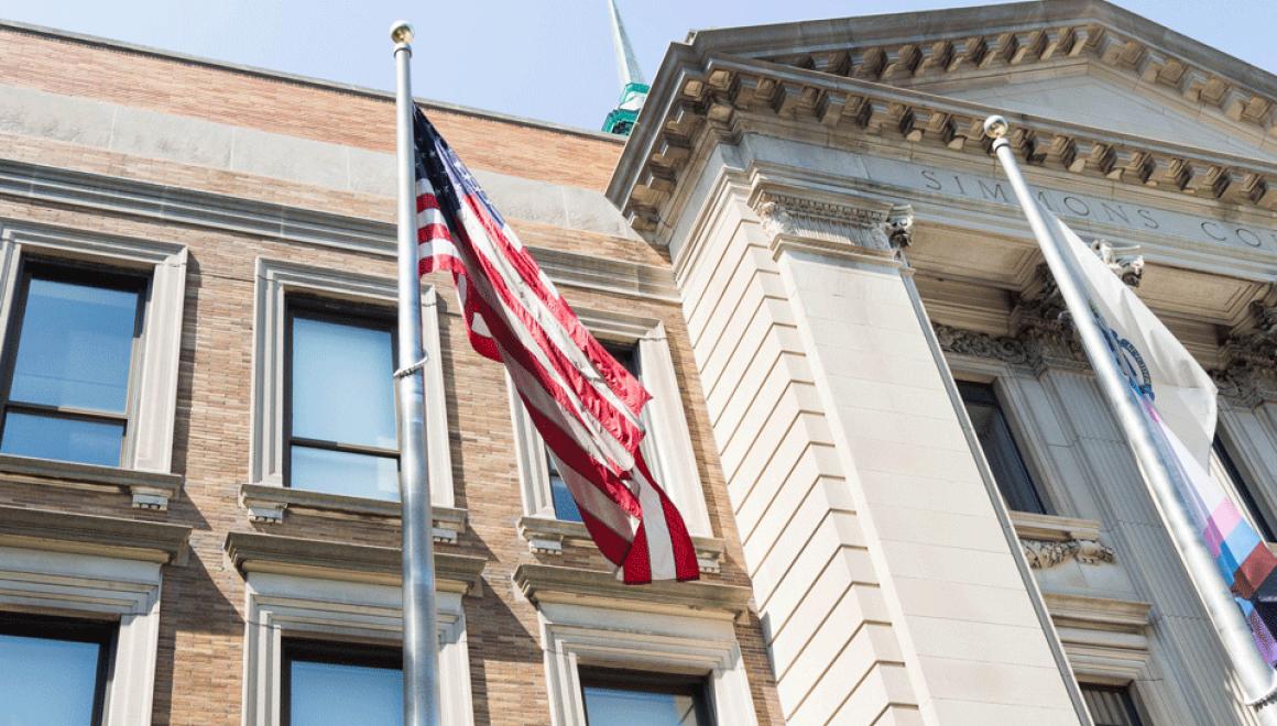 American Flag in front of Simmons MCB