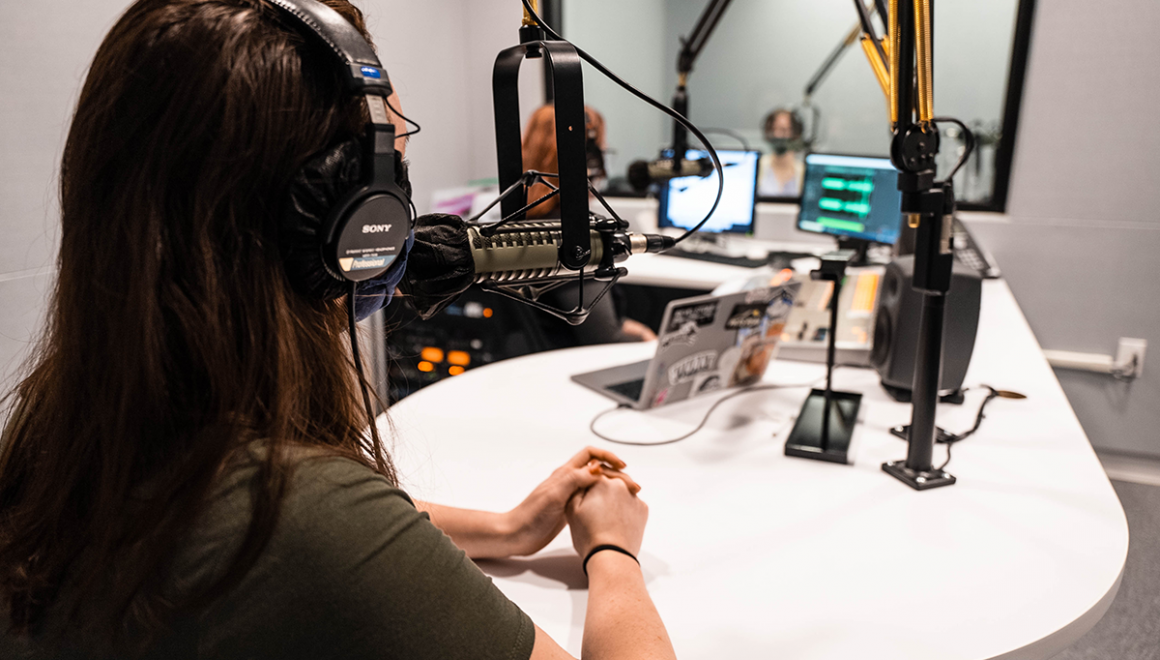 Simmons students in the radio studio