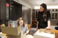 University Archivist Kelsey Kolbet '21MS/MA assists Archives Field Placement student Abigail Smith '22MS, video still by Ashley Purvis.