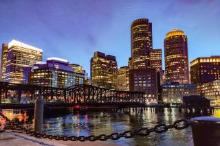 The Boston waterfront at night