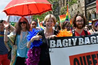 Senator Elizabeth Warren participates in the 2017 Boston Pride Parade. Photograph by ElizabethForMA, courtesy of Wikimedia Commons and Creative Commons.