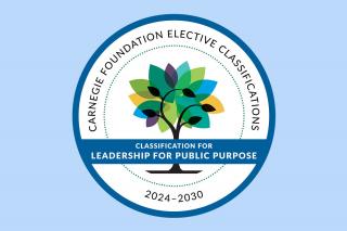 A seal for the Carnegie Foundation Elective Classification for Leadership for Public Purpose 2024-2030