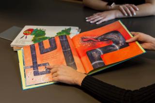 An assortment of children's books lying on a table