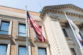 American Flag in front of Simmons MCB