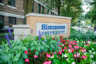 One of the Simmons University signs near campus