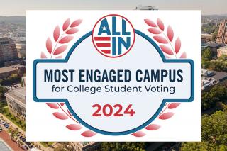 A seal identifying Simmons as an ALLIN Most Engaged Campus for College Student Voting