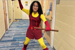 Tristie-Mattea Ortiz ’28, dressed in a daredevil costume