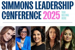 Headshots of five of the speakers who will present at the 2025 Simmons Leadership Conference 