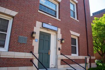 The entrance to North Hall on the Simmons University residence campus