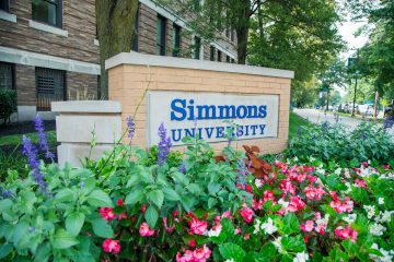 One of the Simmons University signs near campus