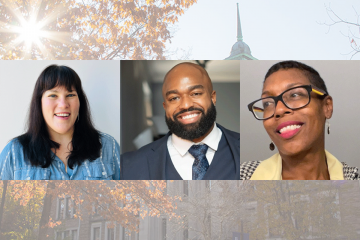 A collage of three new faculty members in the Simmons School of Library and Information Science