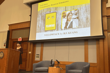 Rebecca F. Kuang speaks at the 2024 Fall Community Read, photograph by Christina Appignani