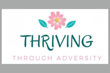 The logo for Thriving Through Adversity, featuringa blooming flower above the text