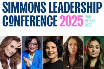 Headshots of five of the speakers who will present at the 2025 Simmons Leadership Conference 