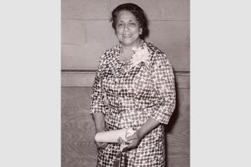 Dr. Dorothy (Boulding) Ferebee, Class of 1920, receives the first Alumnae/i Lifetime Achievement Award in 1959, photograph courtesy of Simmons University Archives.