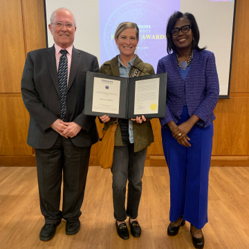 Provost Russell Pinizzotto, Associate Professor Joanna Almeida and President Lynn Perry Wooten