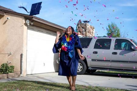 Student in commencement robes