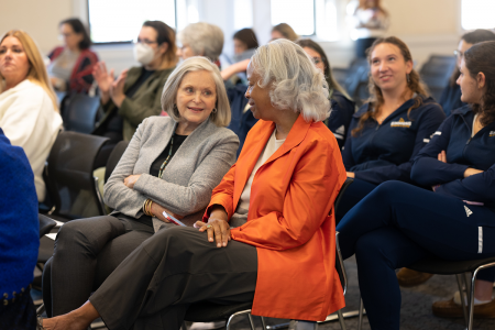 Alums in conversation during Alumnae/i, Family, and Friends Weekend 2023