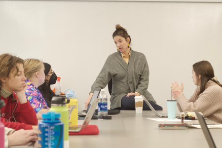 Associate Professor Kristina Markos with Studio 5 students