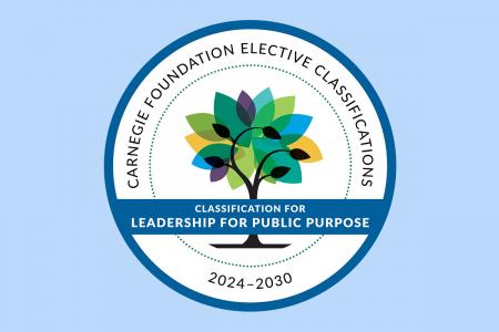 A seal for the Carnegie Foundation Elective Classification for Leadership for Public Purpose 2024-2030