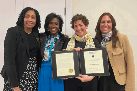 Dean Ammina Kothari, President Lynn Wooten, Associate Professor Lena Zuckerwise and Provost Stephanie Cosner at the 2024 Faculty Awards