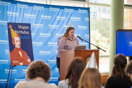 Abigail Gill ’26 reading the first place essay from 2024 Founders Day Essay Content