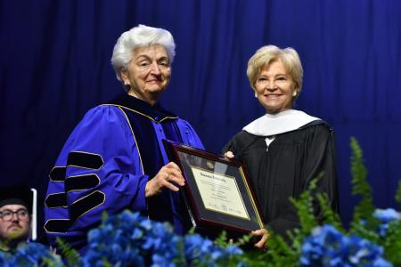 Board of Trustees Chair Regina Pisa and Honorary Degree recipient Sandra L. Fenwick ‘72
