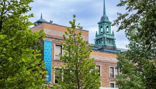 The main campus building at Simmons University