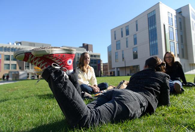 Students hanging out on the quad