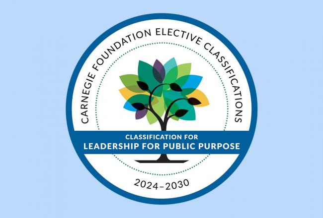 A seal for the Carnegie Foundation Elective Classification for Leadership for Public Purpose 2024-2030