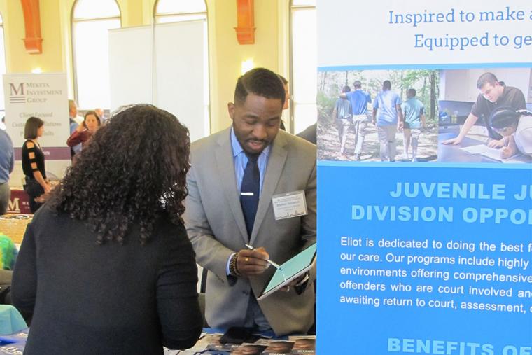 Students at a career education fair