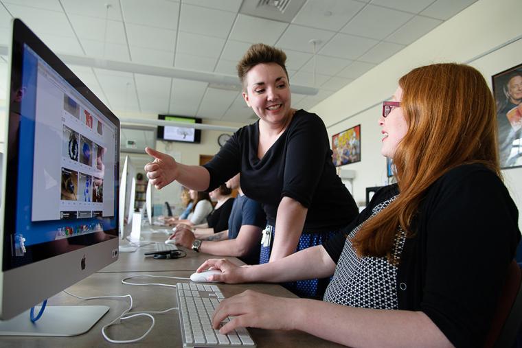 Students working at a computer