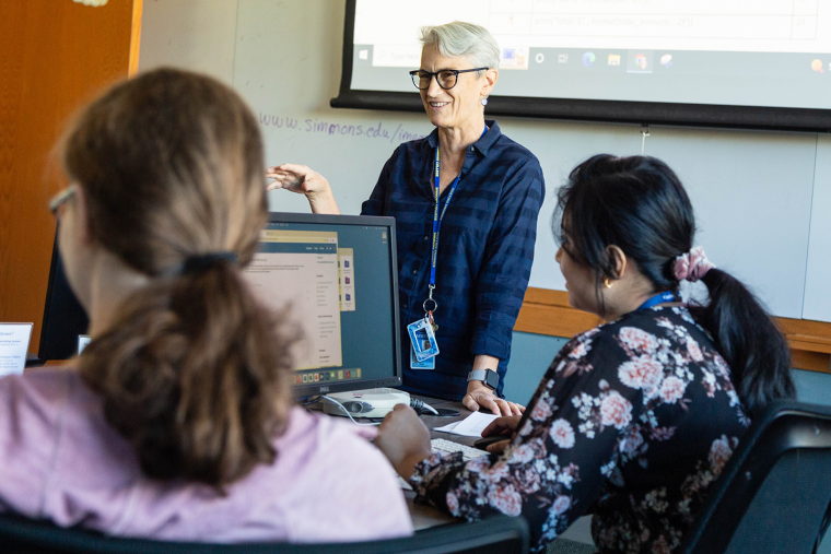 Professor Nanette Veilleux teaching a class at Simmons University