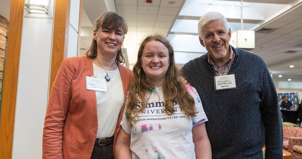 A family with their student during Alumnae, Family, and Friends Weekend